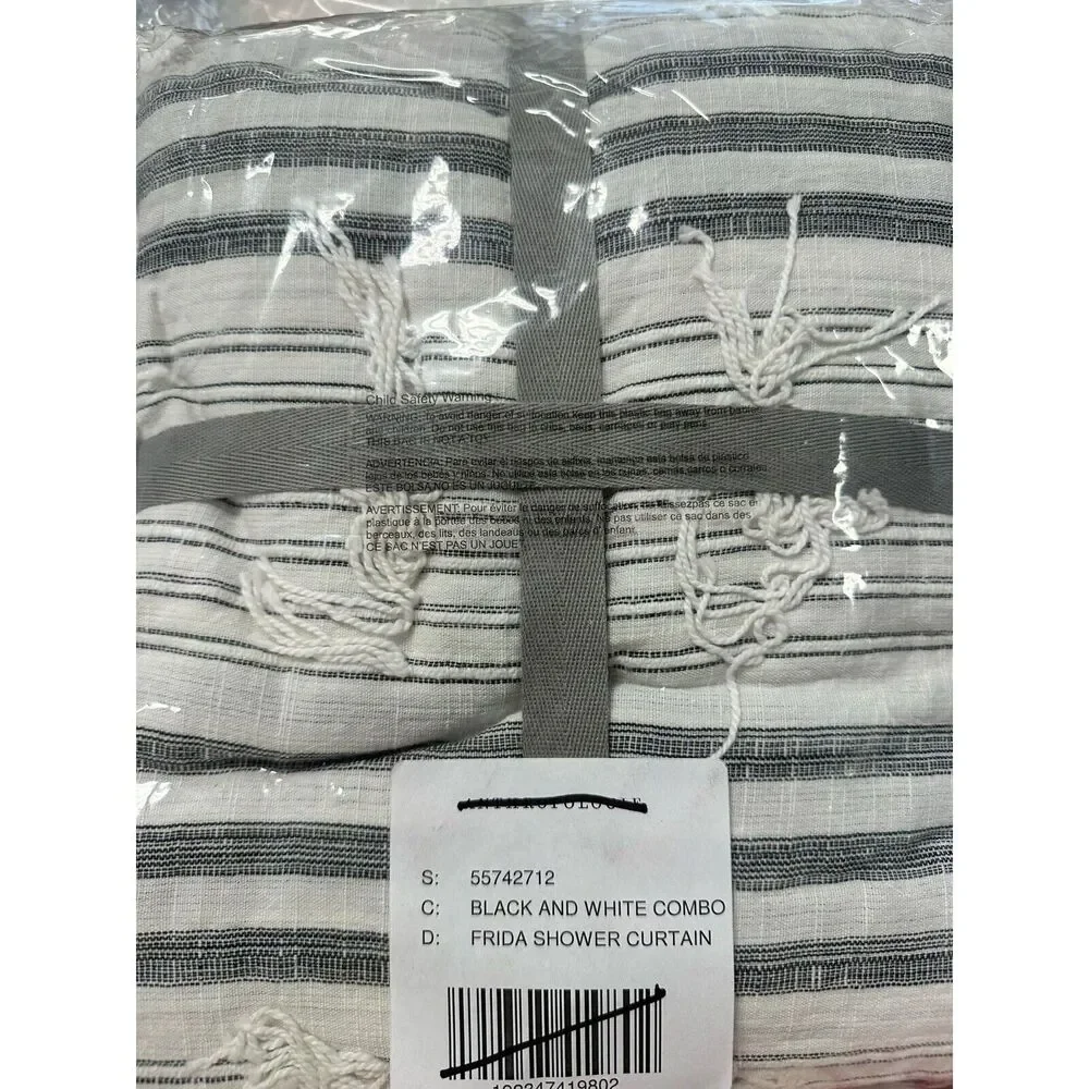 Anthropologie Frida Black White Striped Shower Curtain